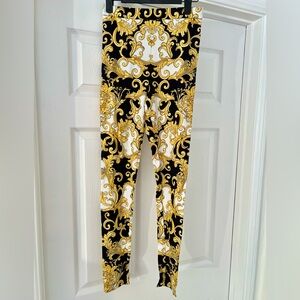 Versace Baroque Gold, Black & White Leggings Pants XS